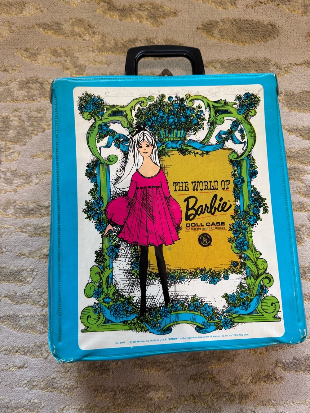 Barbie Turquoise and Pink Illustrated Travel Doll Case